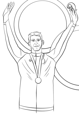 Michael Phelps Celebrates On The Podium With His Gold Medal Coloring Page